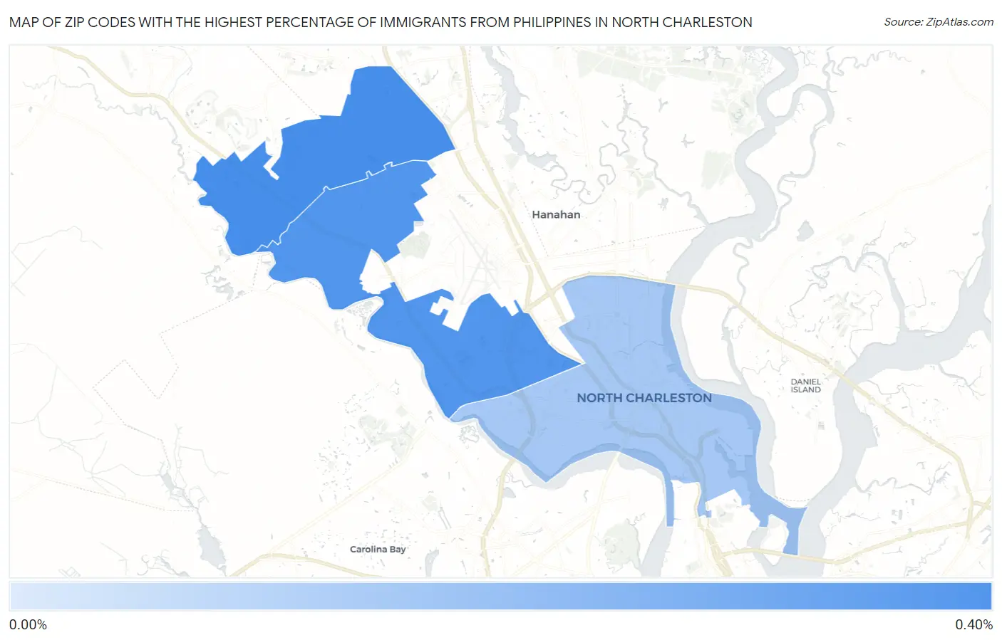 Zip Codes with the Highest Percentage of Immigrants from Philippines in North Charleston Map