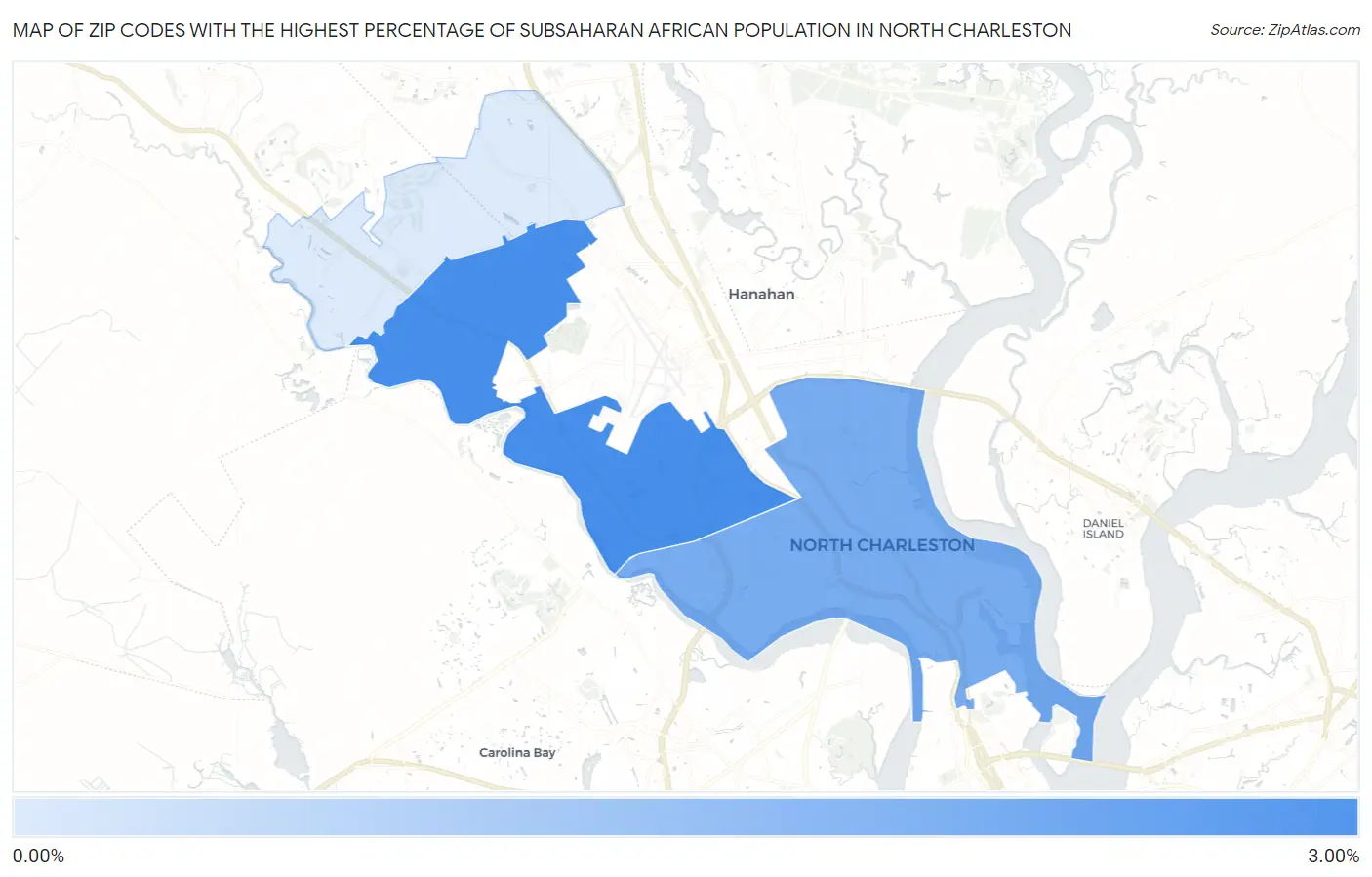 Zip Codes with the Highest Percentage of Subsaharan African Population in North Charleston Map
