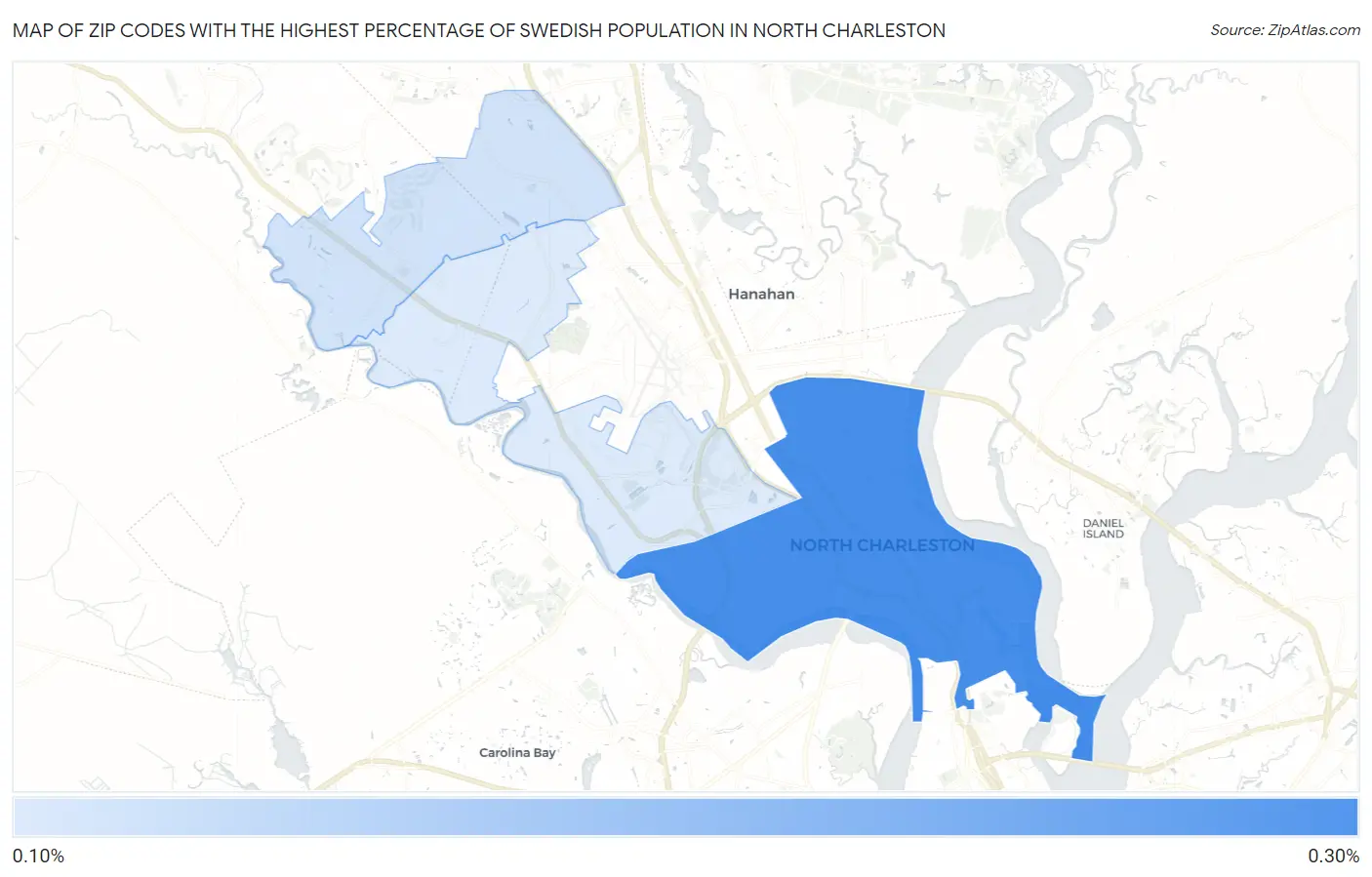 Zip Codes with the Highest Percentage of Swedish Population in North Charleston Map