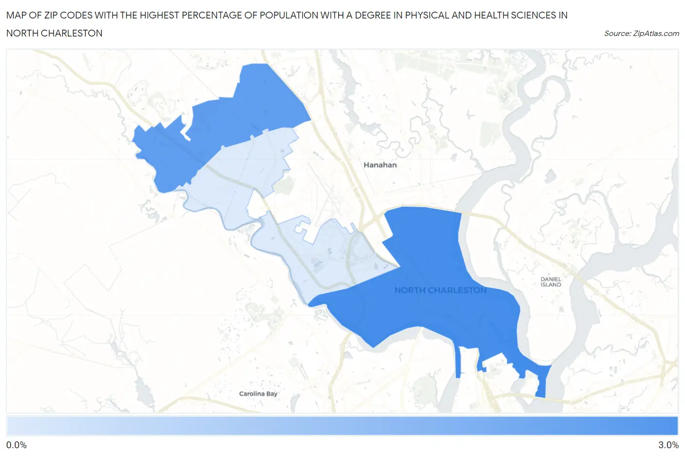 Zip Codes with the Highest Percentage of Population with a Degree in Physical and Health Sciences in North Charleston Map