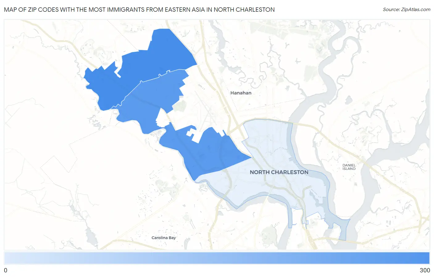 Zip Codes with the Most Immigrants from Eastern Asia in North Charleston Map