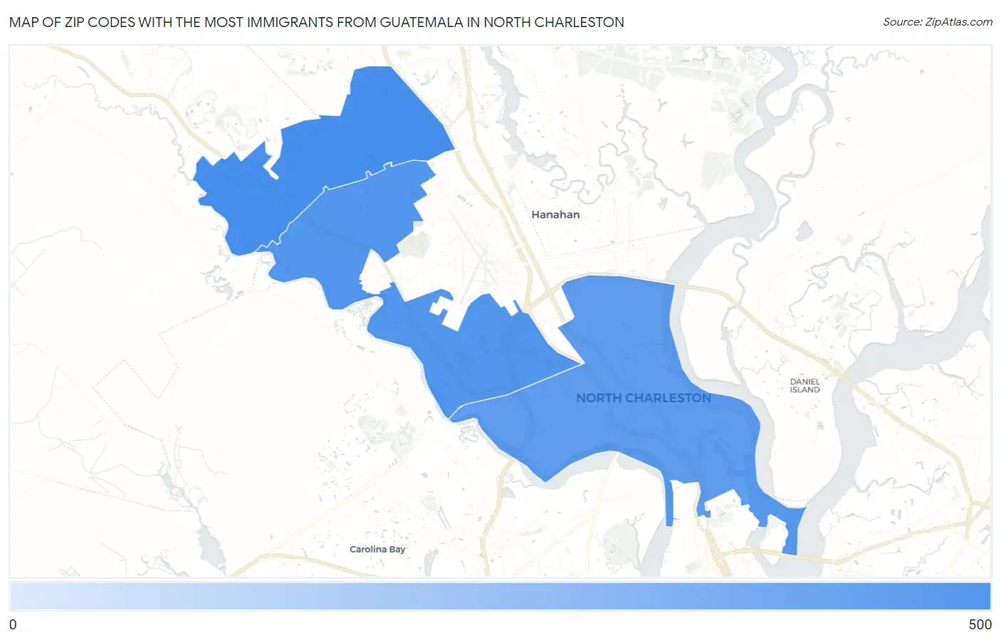 Zip Codes with the Most Immigrants from Guatemala in North Charleston Map