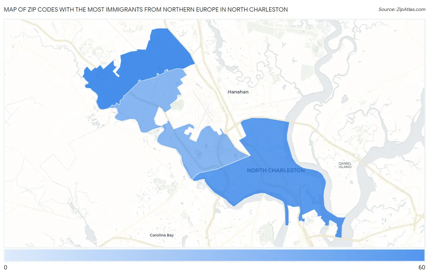 Zip Codes with the Most Immigrants from Northern Europe in North Charleston Map