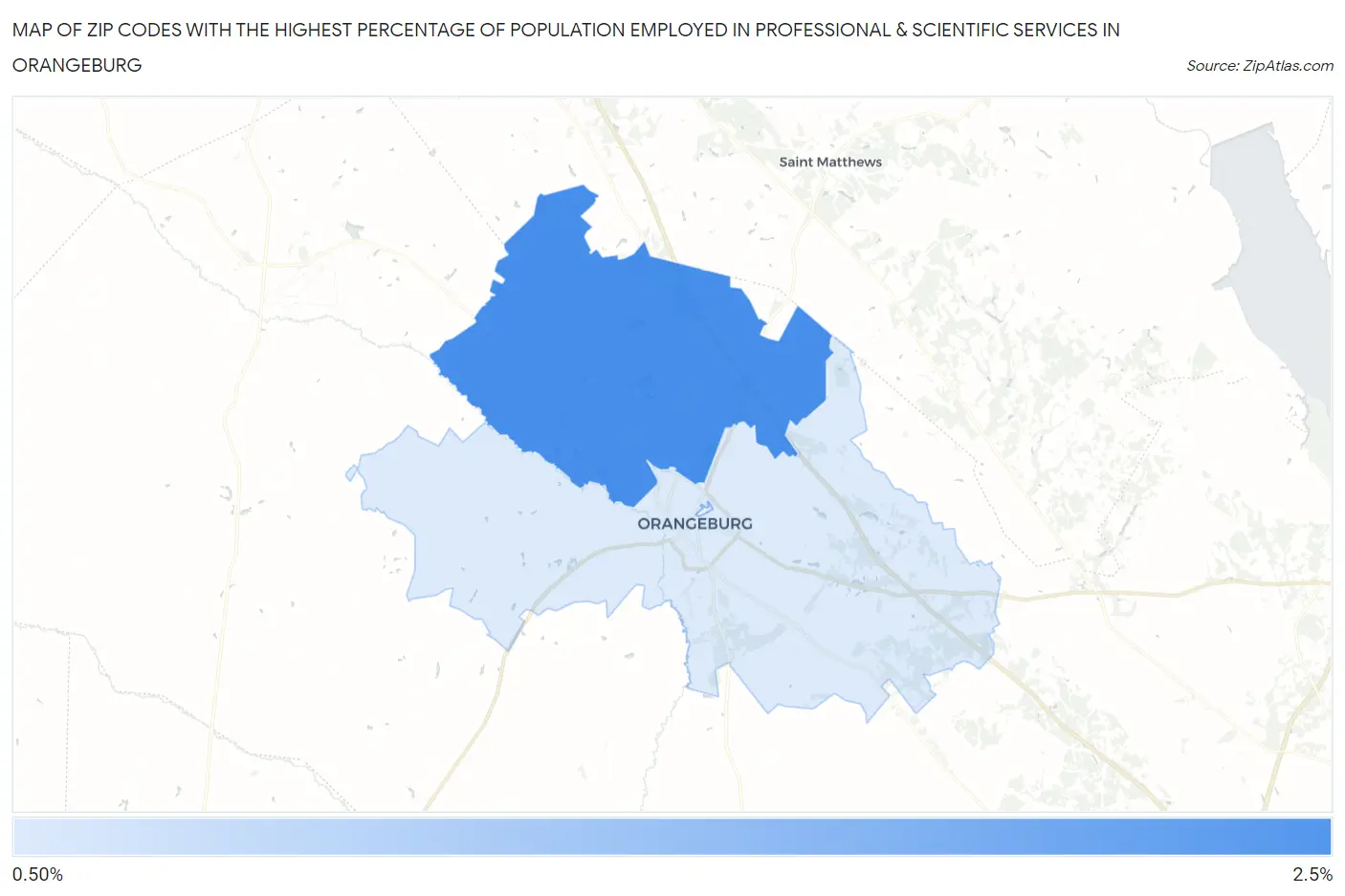 Zip Codes with the Highest Percentage of Population Employed in Professional & Scientific Services in Orangeburg Map