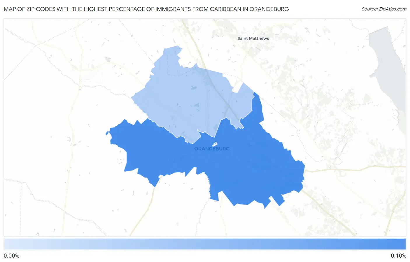 Zip Codes with the Highest Percentage of Immigrants from Caribbean in Orangeburg Map