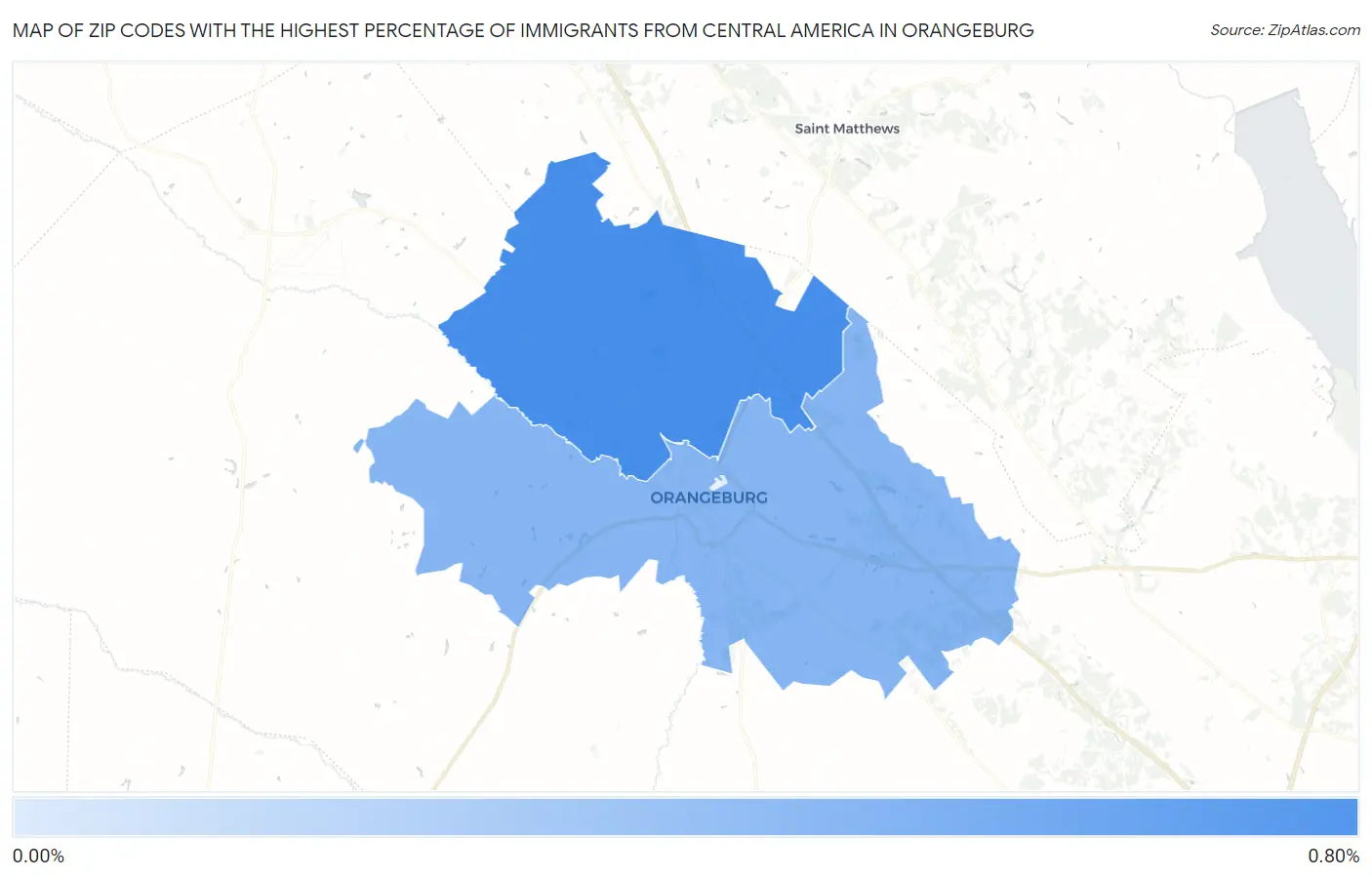 Zip Codes with the Highest Percentage of Immigrants from Central America in Orangeburg Map