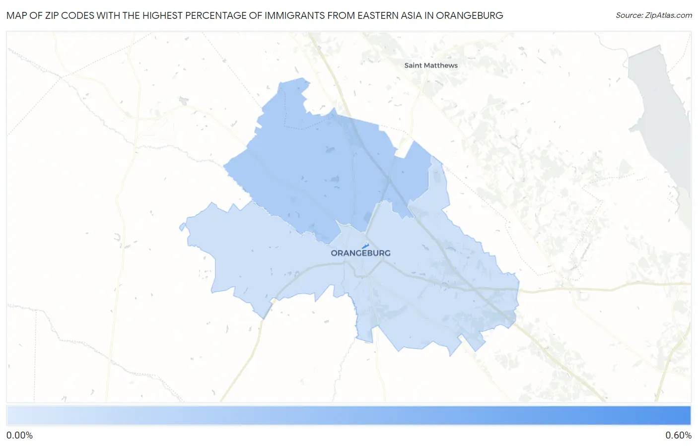 Zip Codes with the Highest Percentage of Immigrants from Eastern Asia in Orangeburg Map