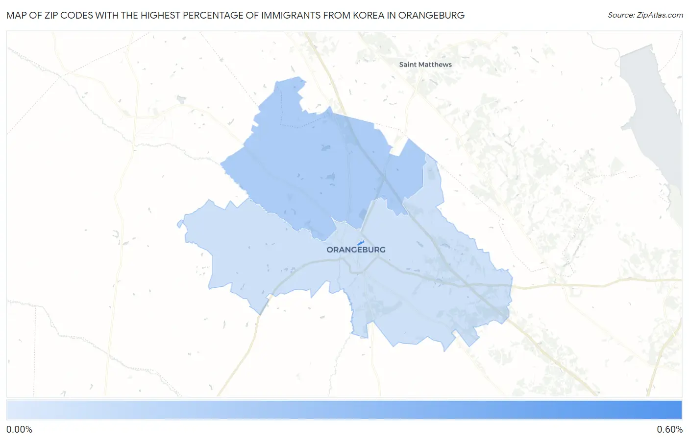 Zip Codes with the Highest Percentage of Immigrants from Korea in Orangeburg Map