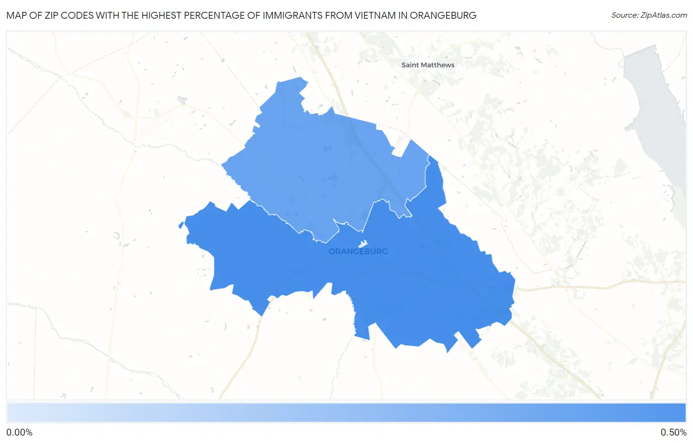 Zip Codes with the Highest Percentage of Immigrants from Vietnam in Orangeburg Map