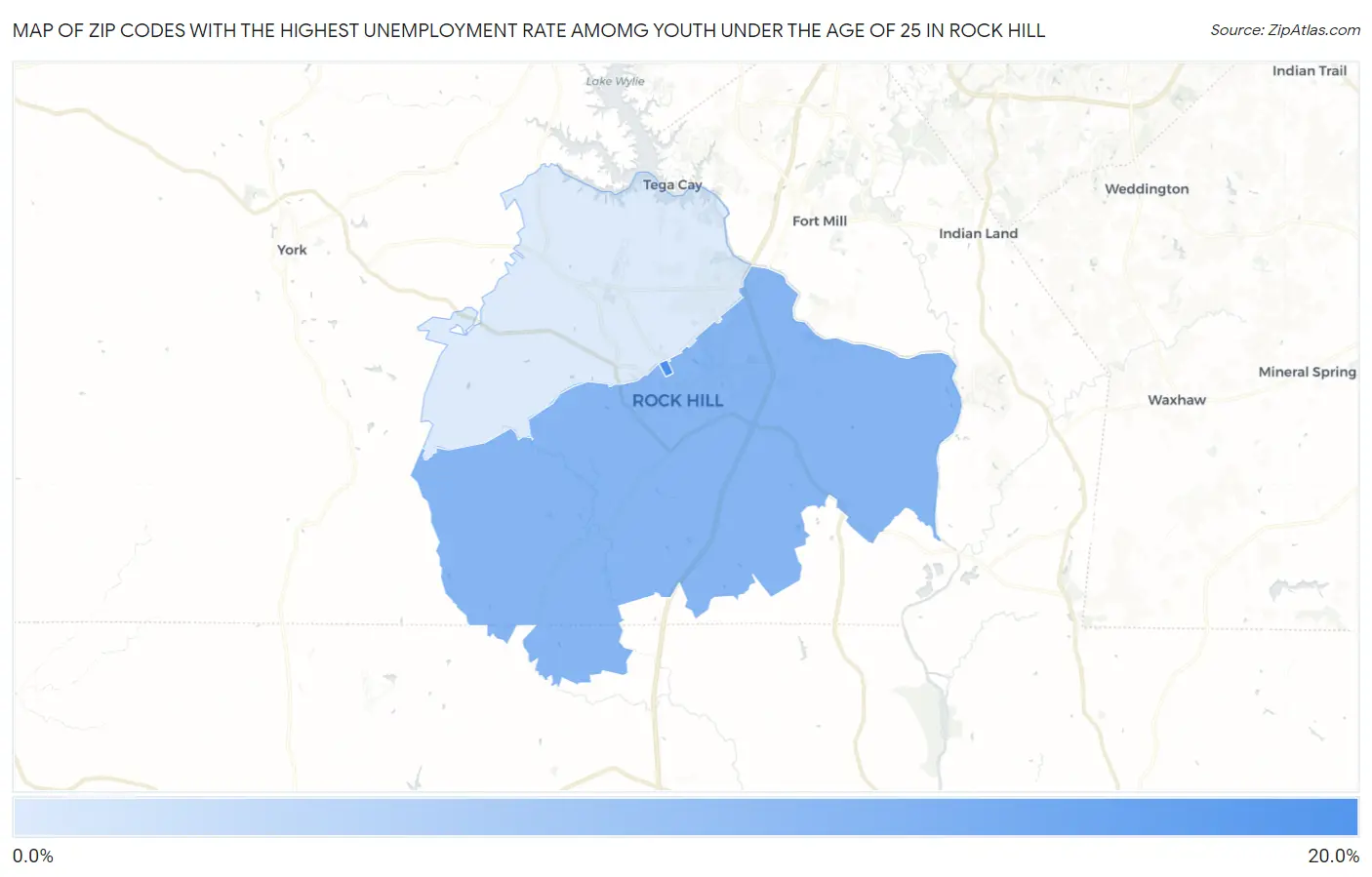 Zip Codes with the Highest Unemployment Rate Amomg Youth Under the Age of 25 in Rock Hill Map