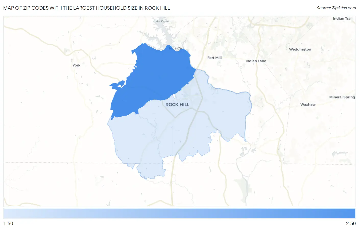 Zip Codes with the Largest Household Size in Rock Hill Map