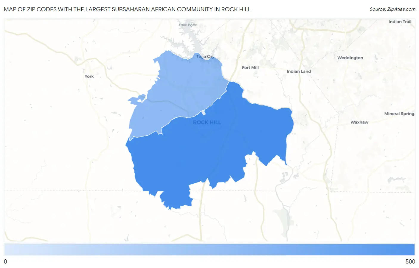 Zip Codes with the Largest Subsaharan African Community in Rock Hill Map