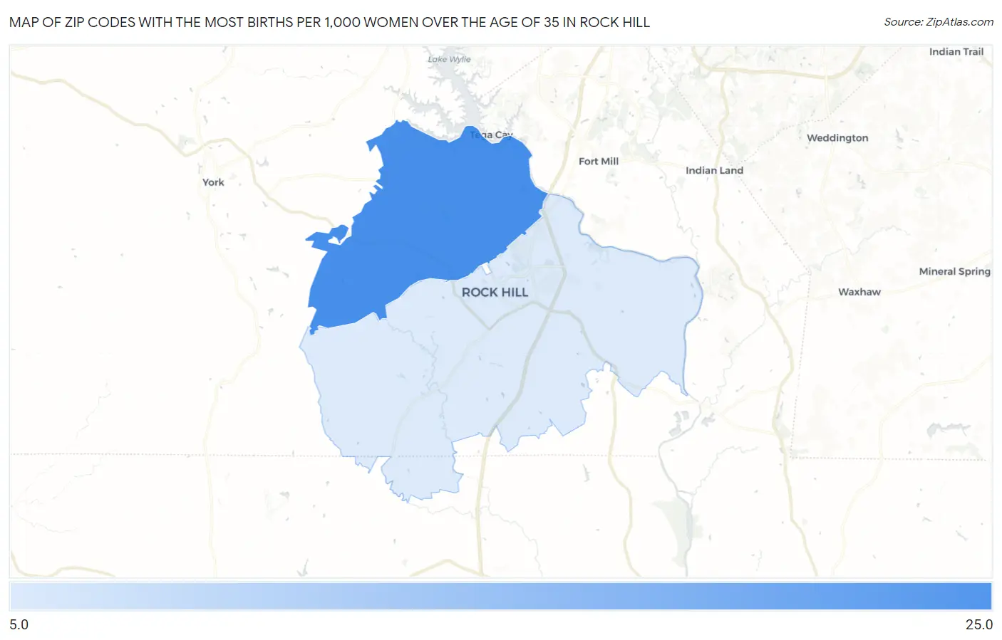 Zip Codes with the Most Births per 1,000 Women Over the Age of 35 in Rock Hill Map