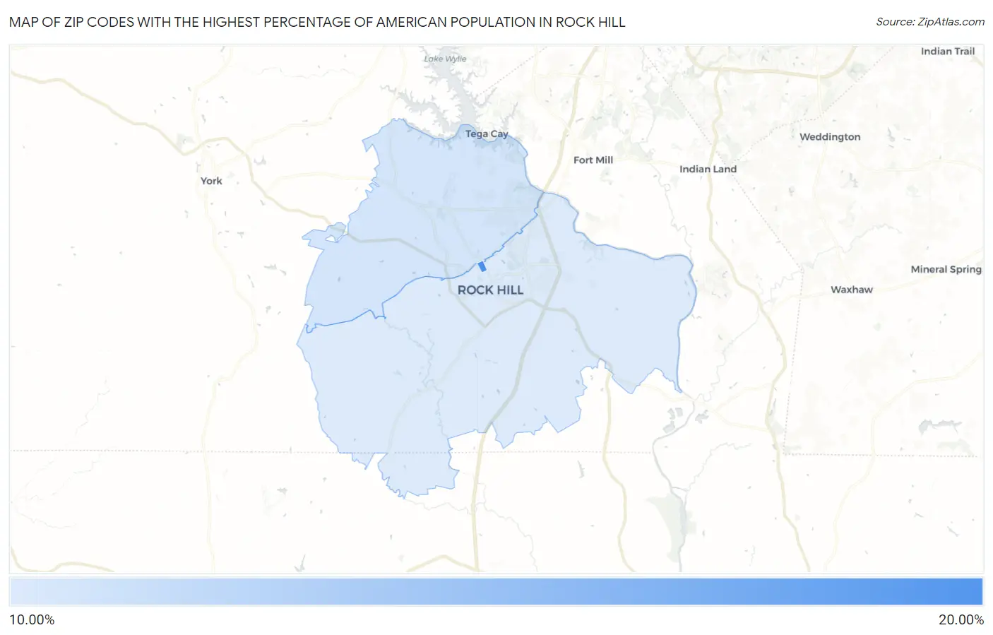 Zip Codes with the Highest Percentage of American Population in Rock Hill Map