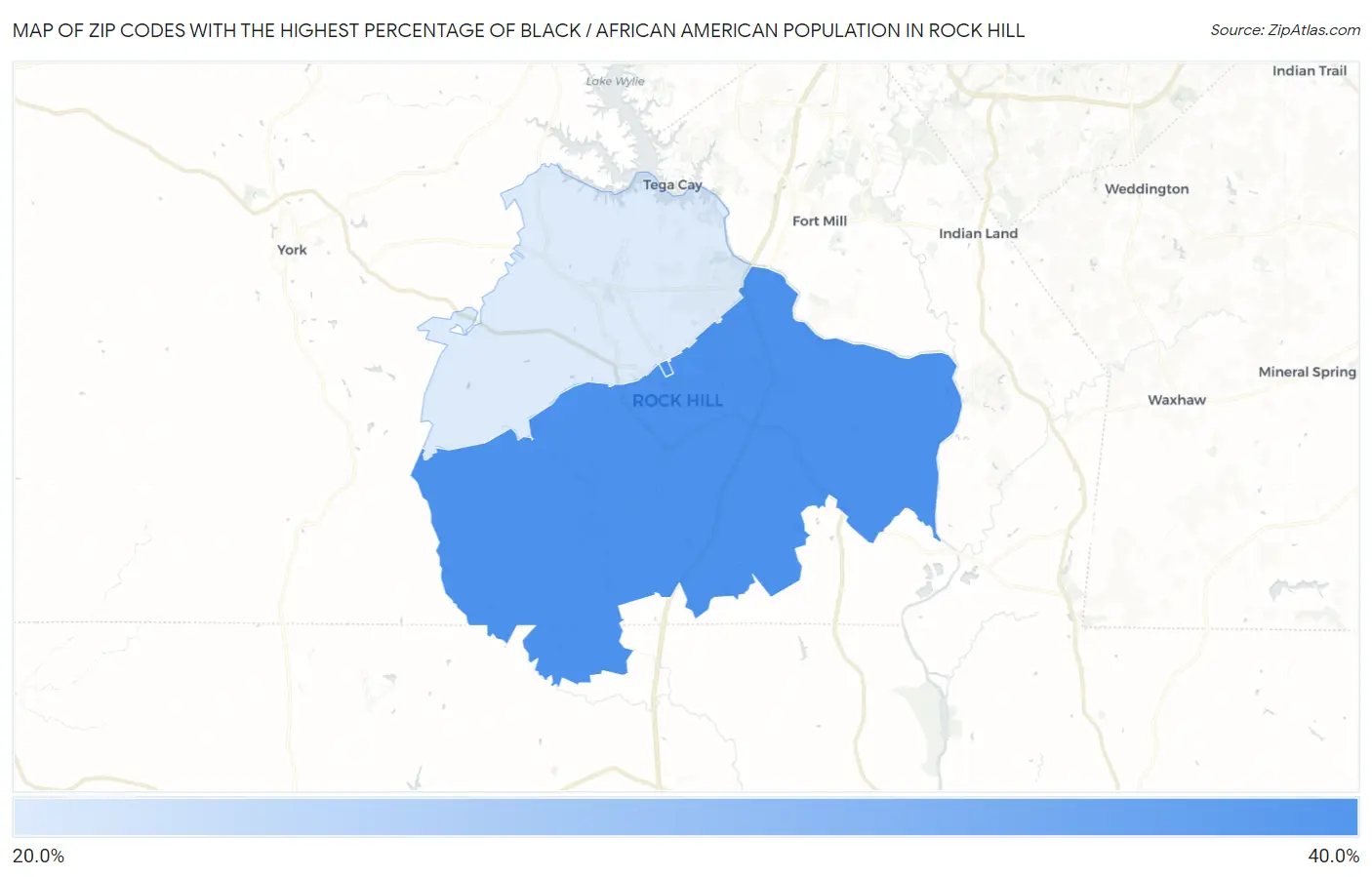 Zip Codes with the Highest Percentage of Black / African American Population in Rock Hill Map
