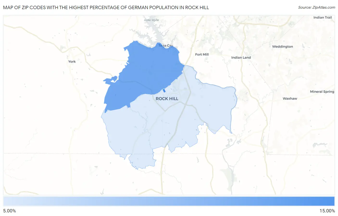 Zip Codes with the Highest Percentage of German Population in Rock Hill Map