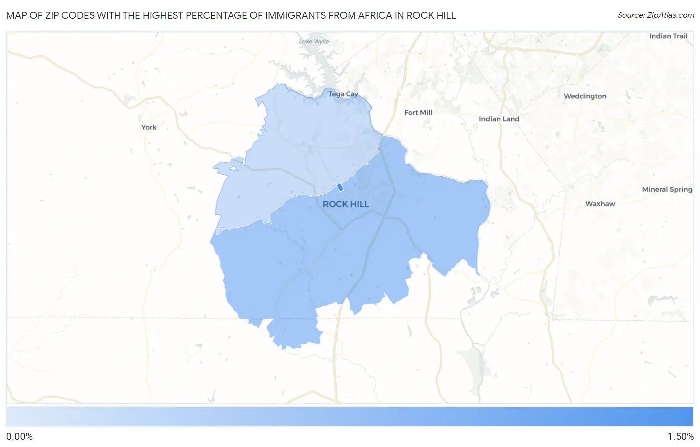 Zip Codes with the Highest Percentage of Immigrants from Africa in Rock Hill Map