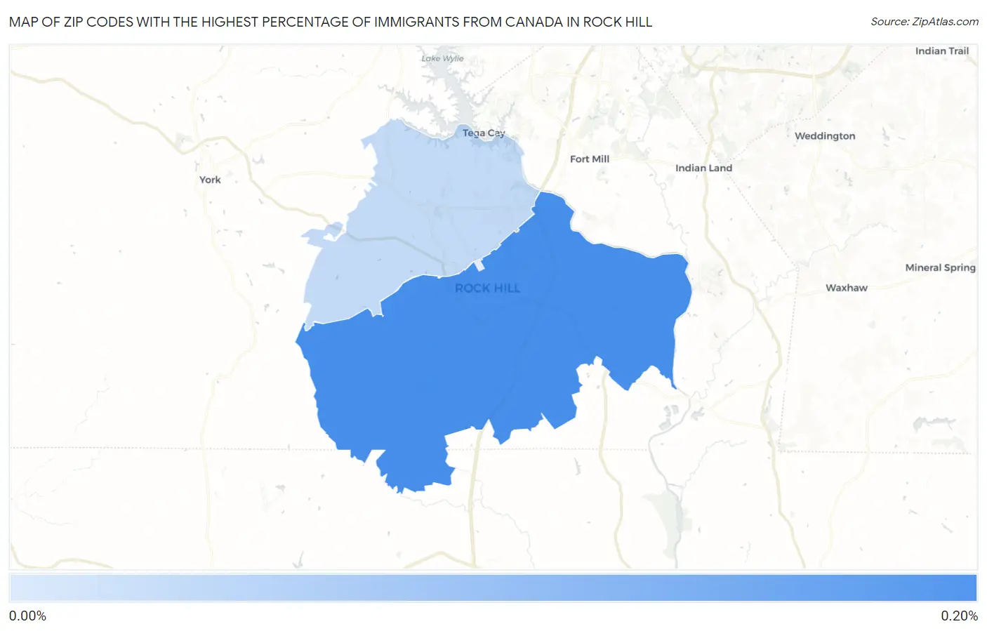 Zip Codes with the Highest Percentage of Immigrants from Canada in Rock Hill Map