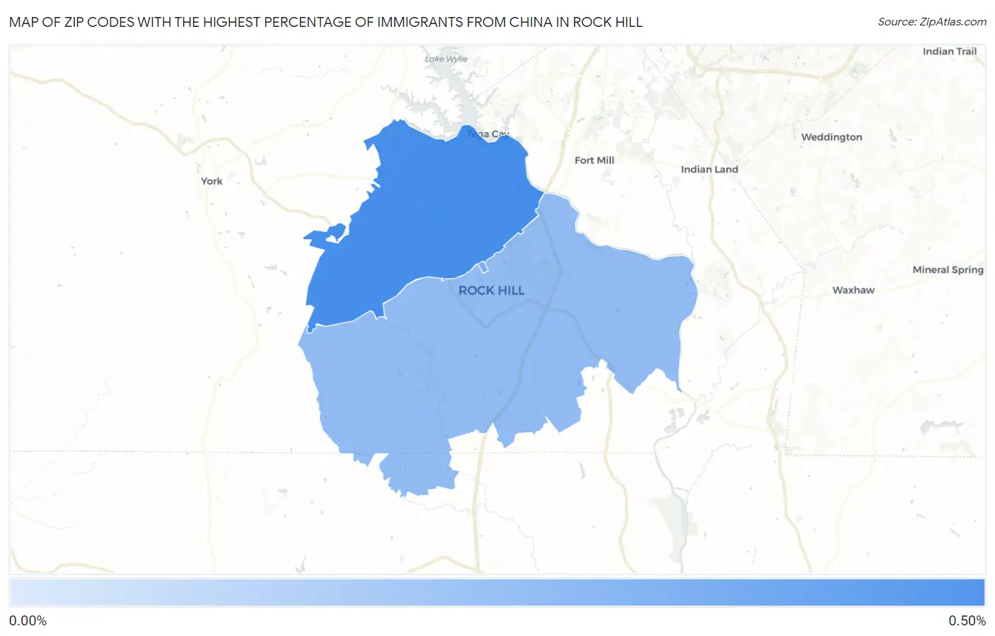 Zip Codes with the Highest Percentage of Immigrants from China in Rock Hill Map