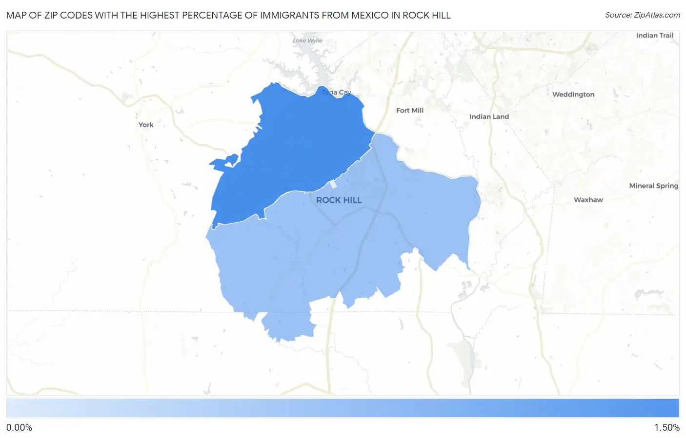 Zip Codes with the Highest Percentage of Immigrants from Mexico in Rock Hill Map