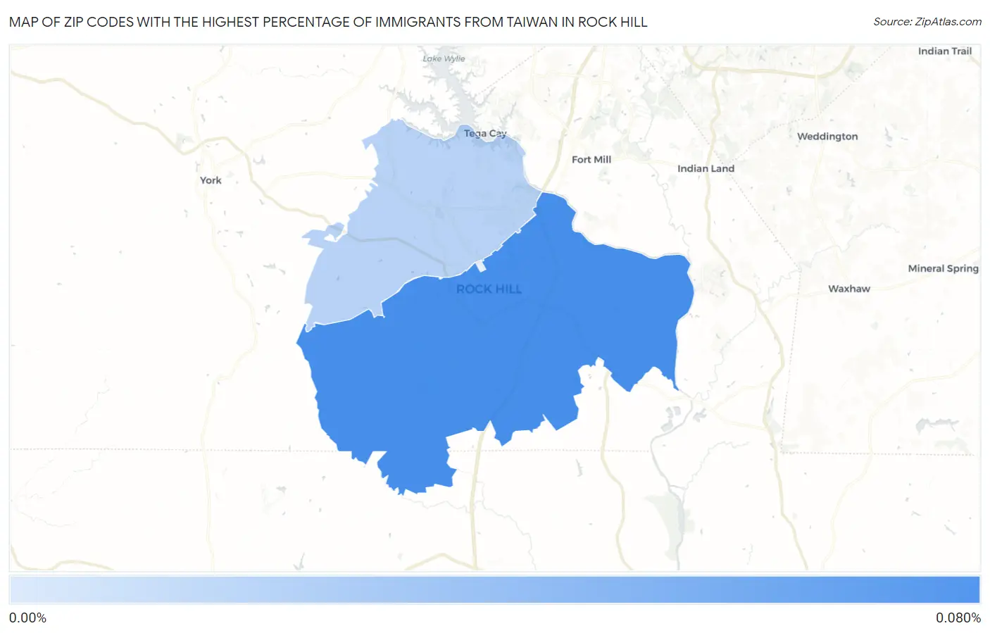 Zip Codes with the Highest Percentage of Immigrants from Taiwan in Rock Hill Map