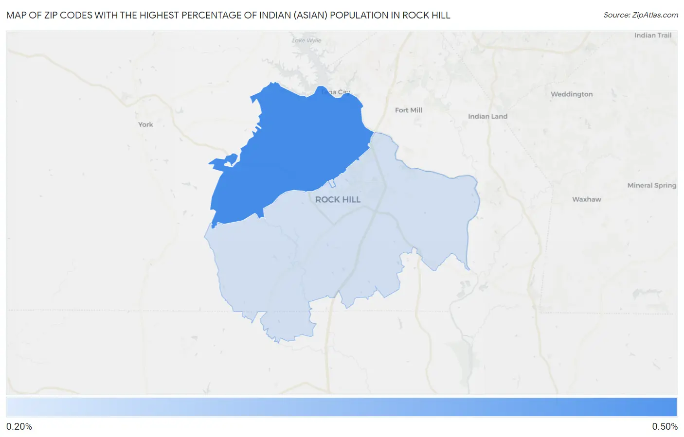 Zip Codes with the Highest Percentage of Indian (Asian) Population in Rock Hill Map