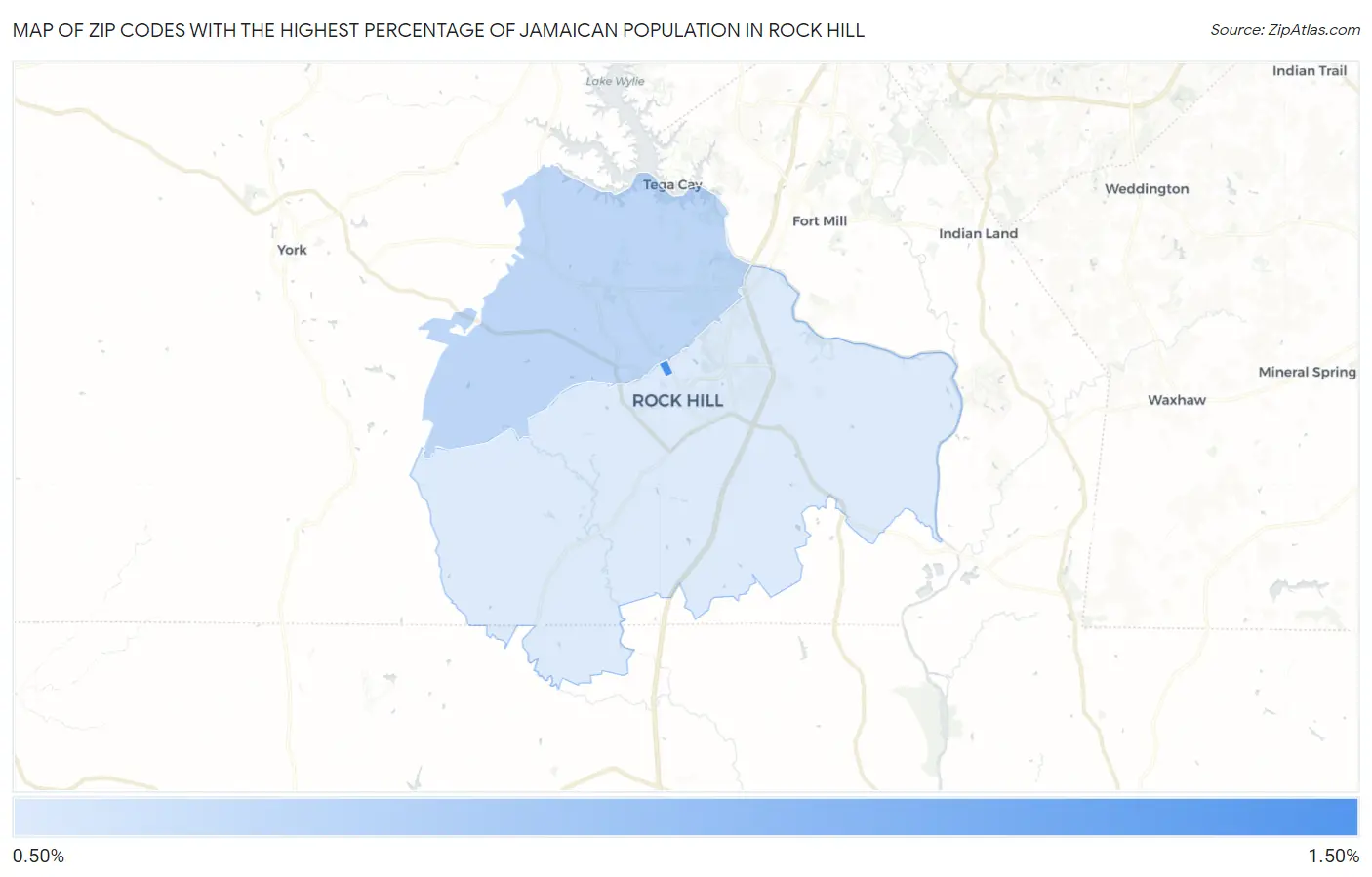 Zip Codes with the Highest Percentage of Jamaican Population in Rock Hill Map