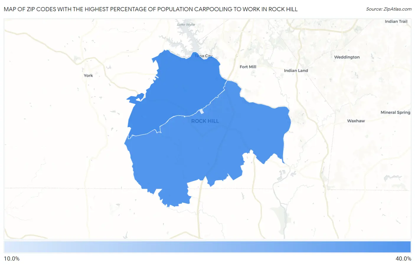 Zip Codes with the Highest Percentage of Population Carpooling to Work in Rock Hill Map
