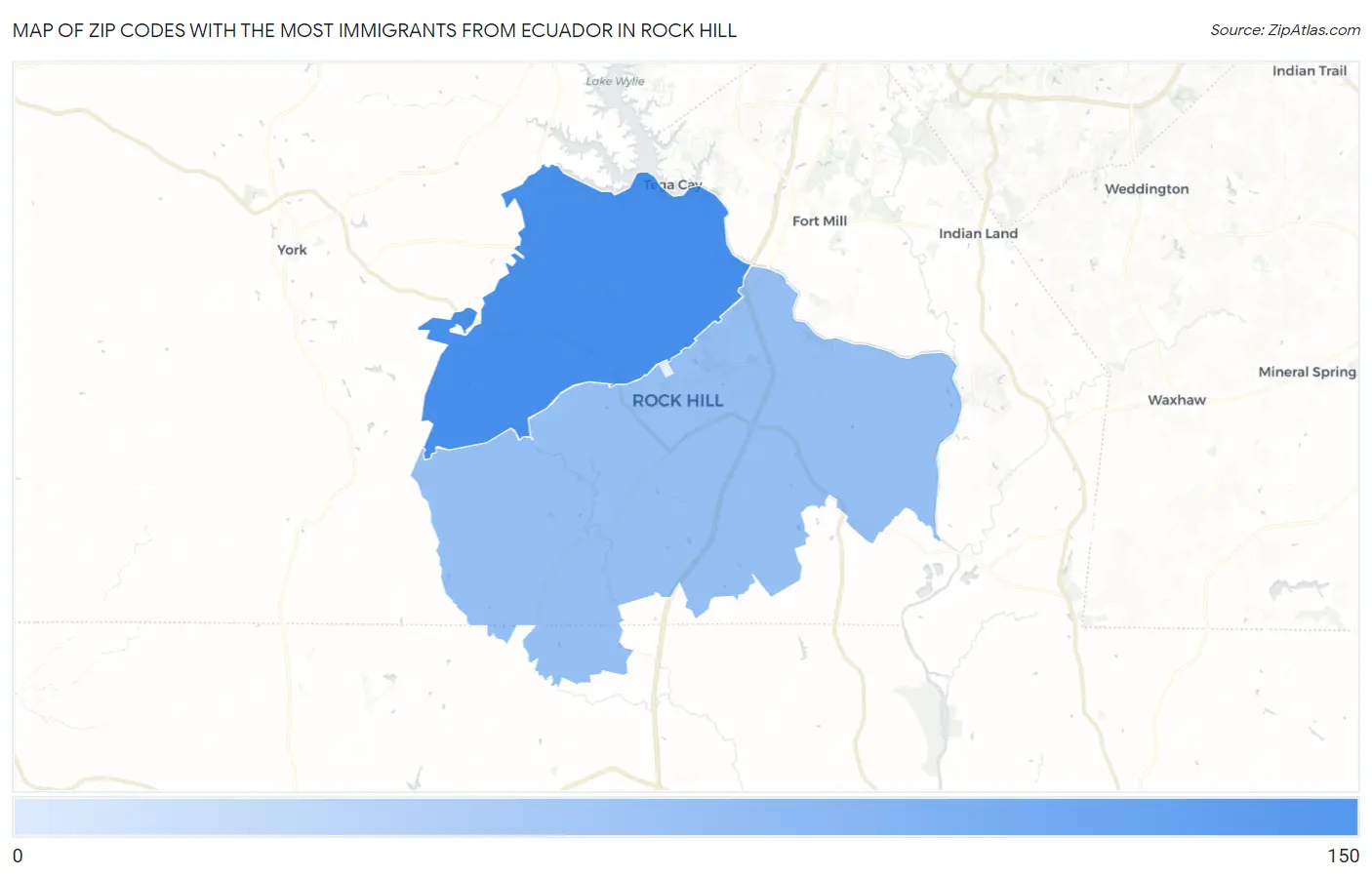 Zip Codes with the Most Immigrants from Ecuador in Rock Hill Map