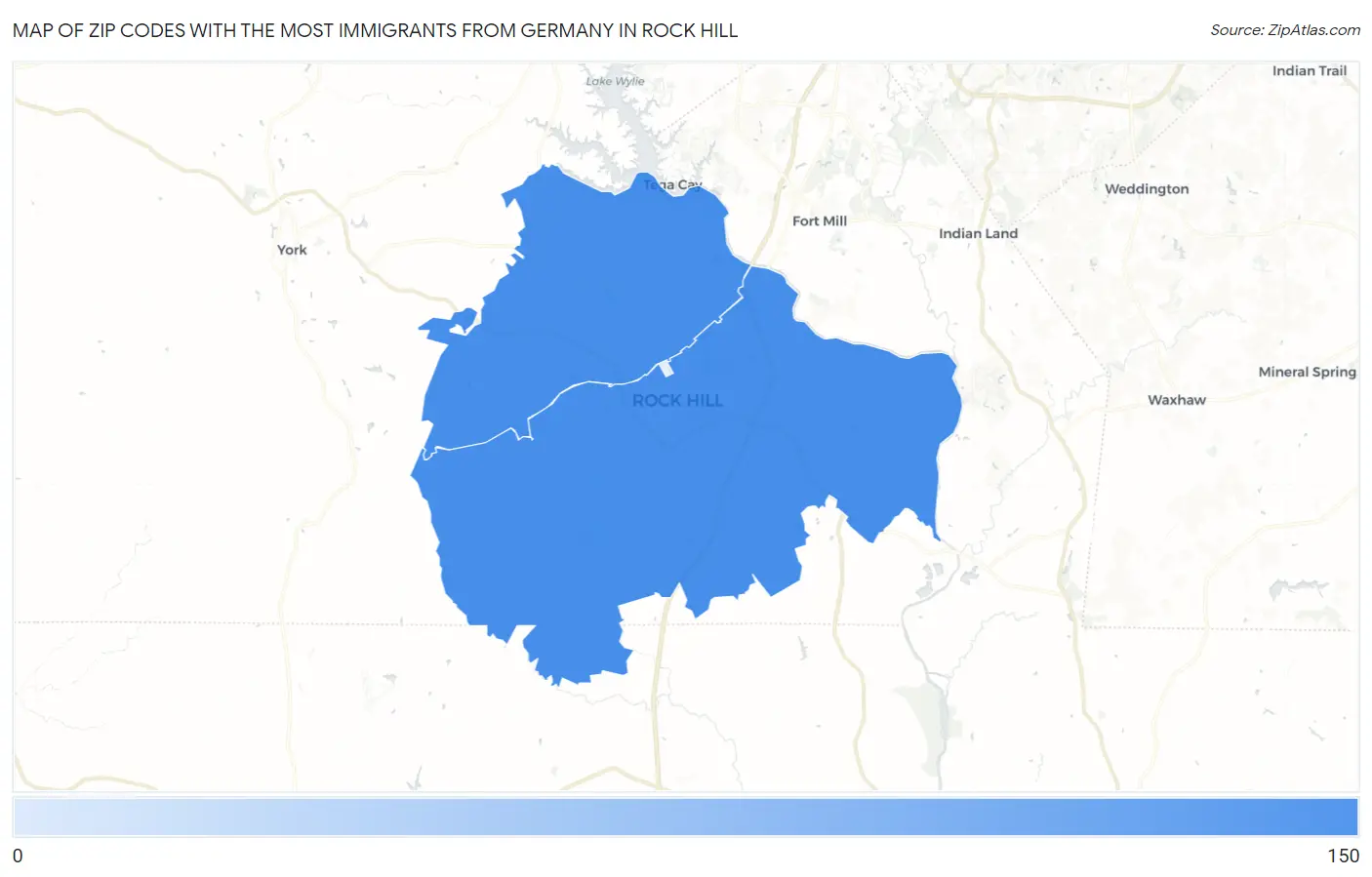 Zip Codes with the Most Immigrants from Germany in Rock Hill Map