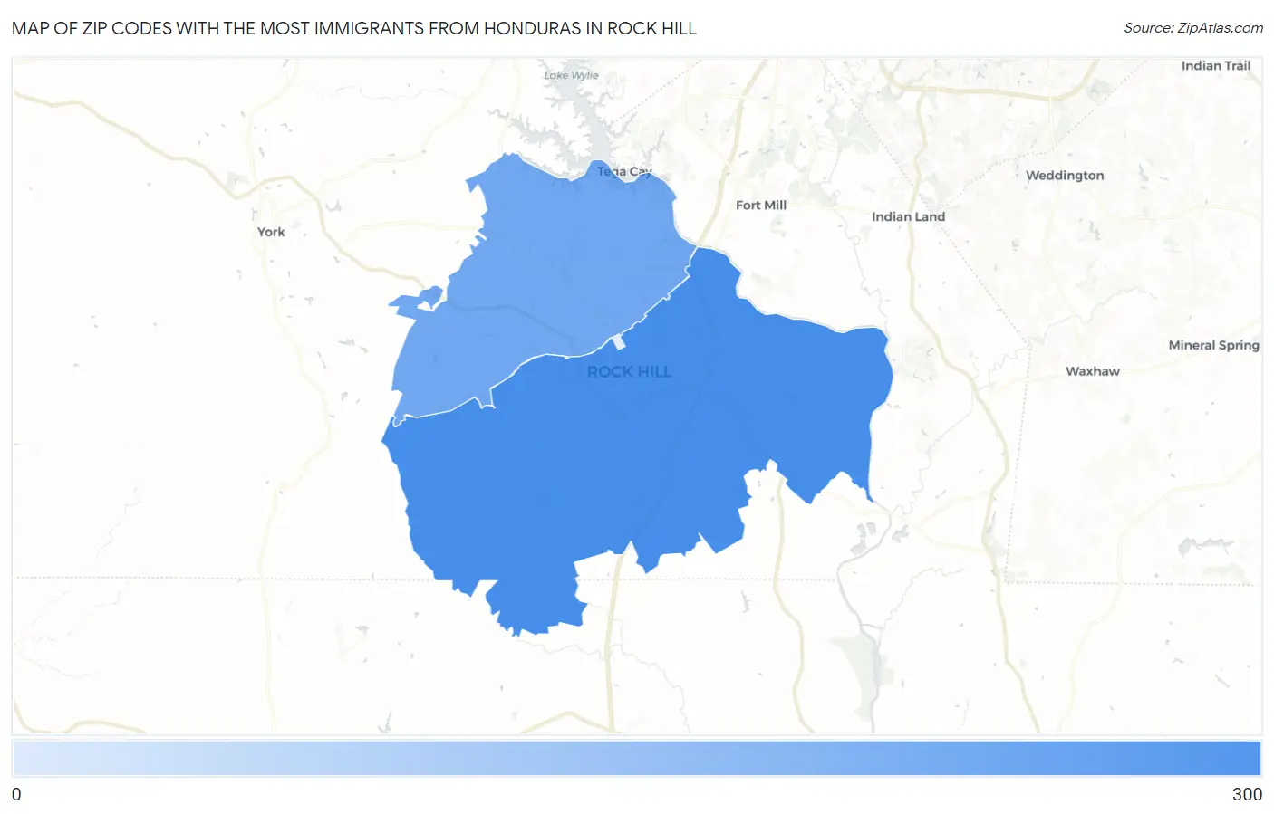 Zip Codes with the Most Immigrants from Honduras in Rock Hill Map