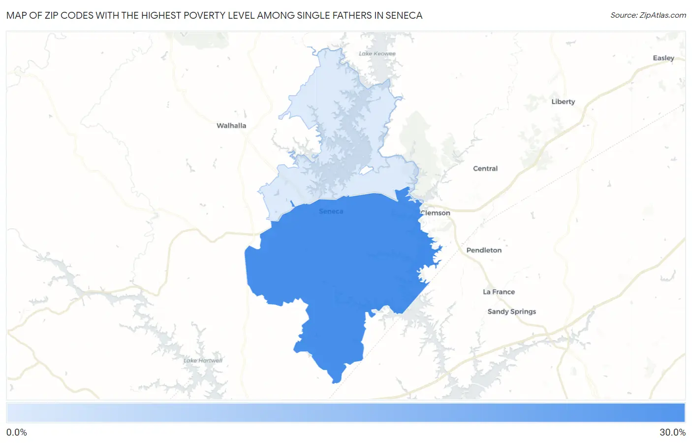 Zip Codes with the Highest Poverty Level Among Single Fathers in Seneca Map
