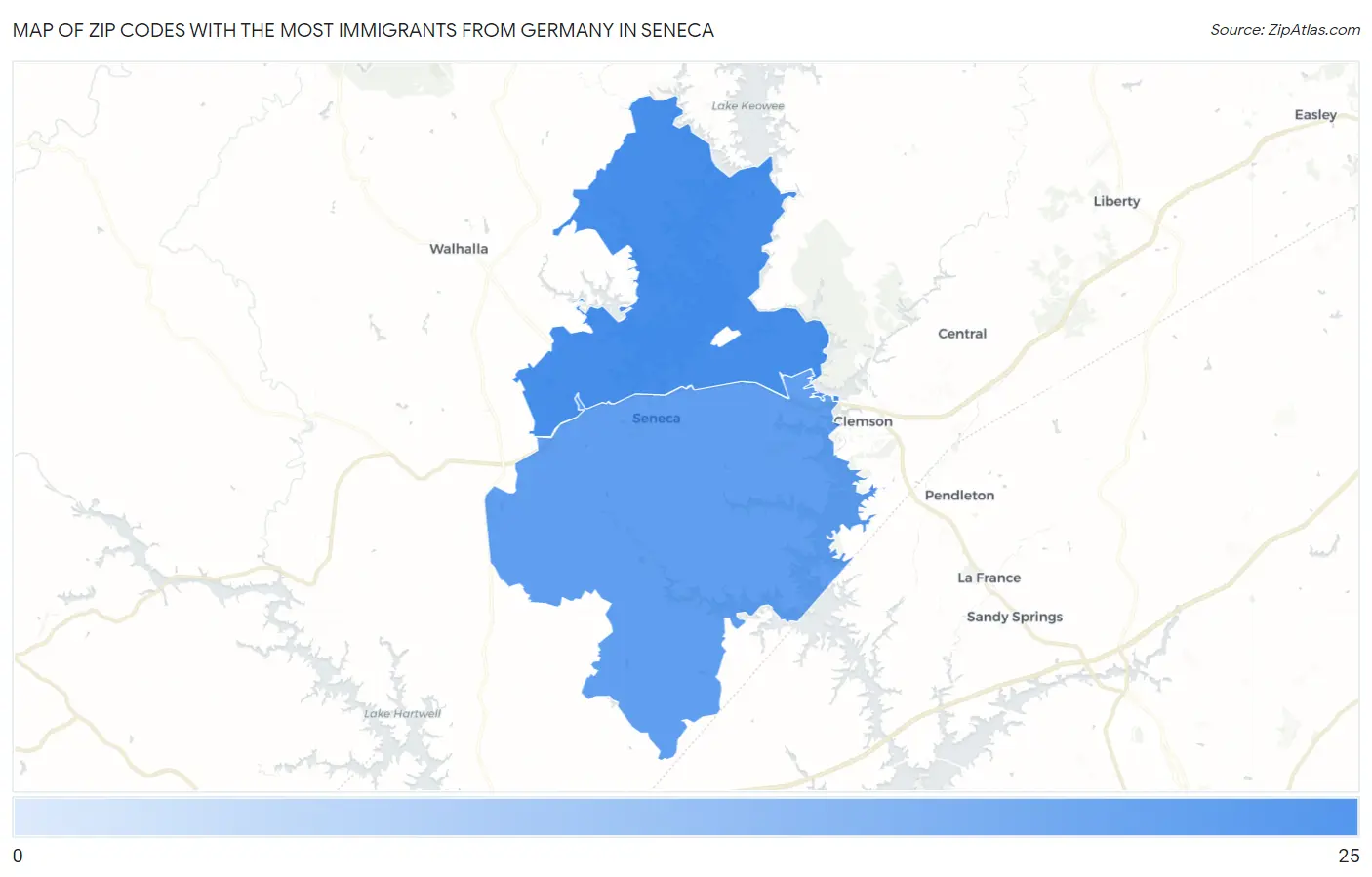 Zip Codes with the Most Immigrants from Germany in Seneca Map
