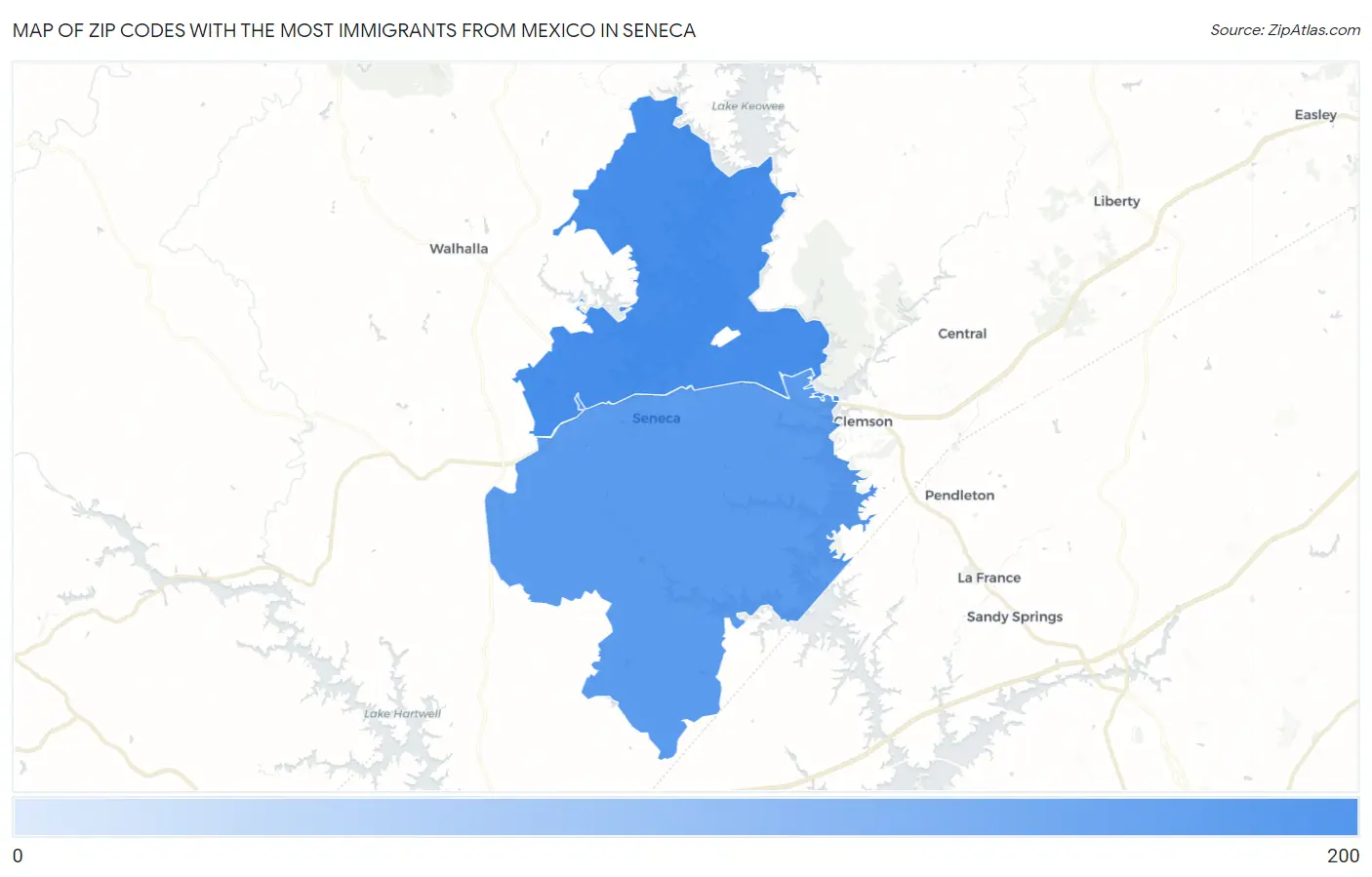 Zip Codes with the Most Immigrants from Mexico in Seneca Map