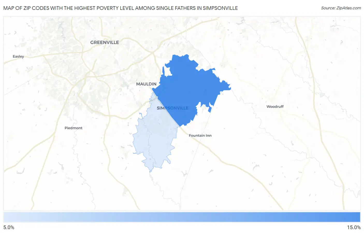 Zip Codes with the Highest Poverty Level Among Single Fathers in Simpsonville Map
