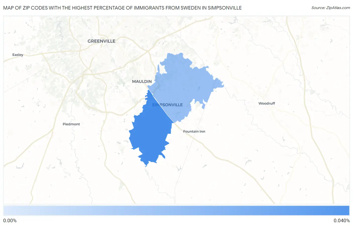 Zip Codes with the Highest Percentage of Immigrants from Sweden in Simpsonville Map