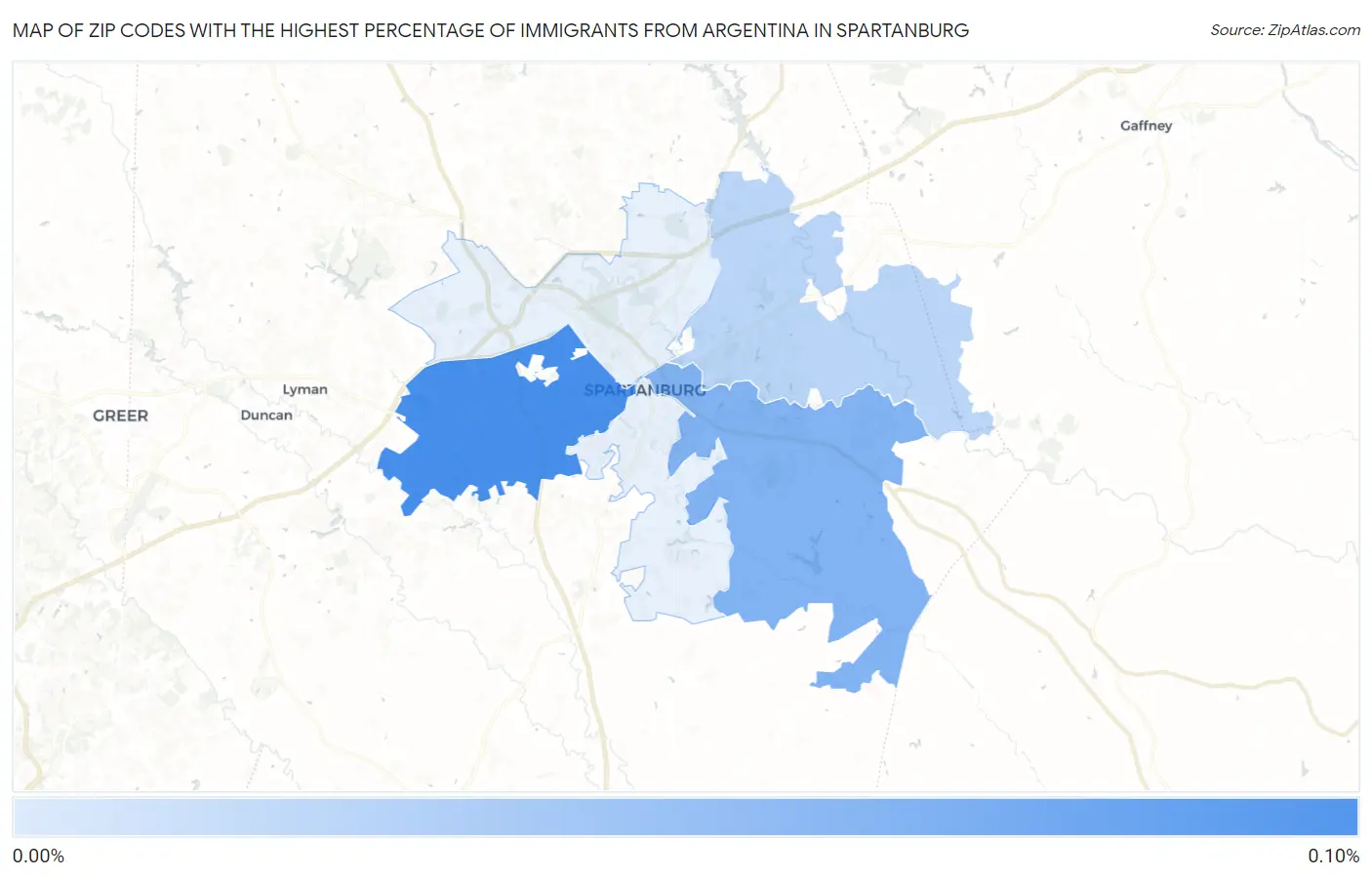 Zip Codes with the Highest Percentage of Immigrants from Argentina in Spartanburg Map