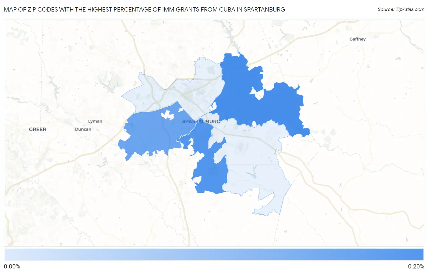 Zip Codes with the Highest Percentage of Immigrants from Cuba in Spartanburg Map