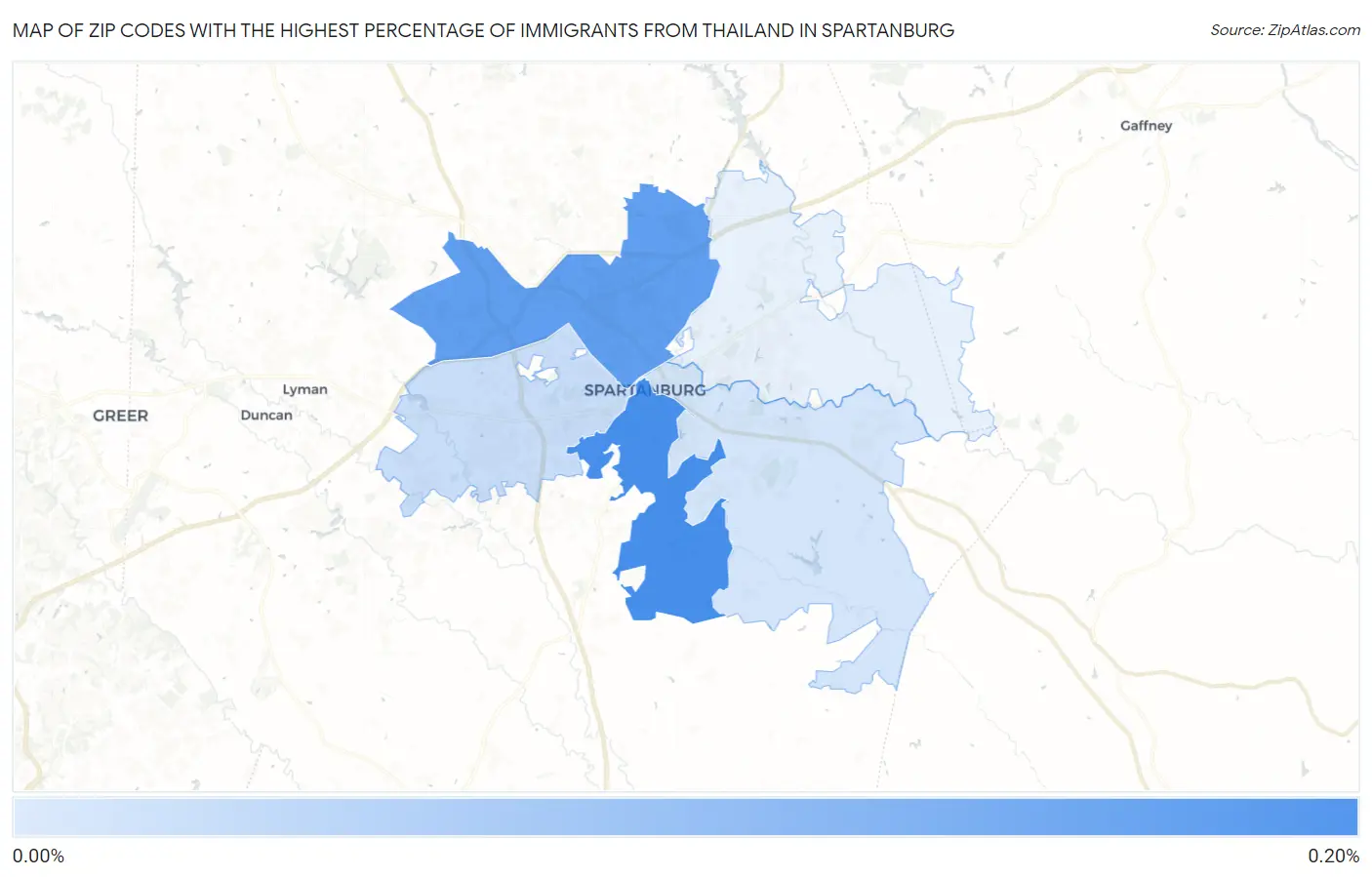 Zip Codes with the Highest Percentage of Immigrants from Thailand in Spartanburg Map