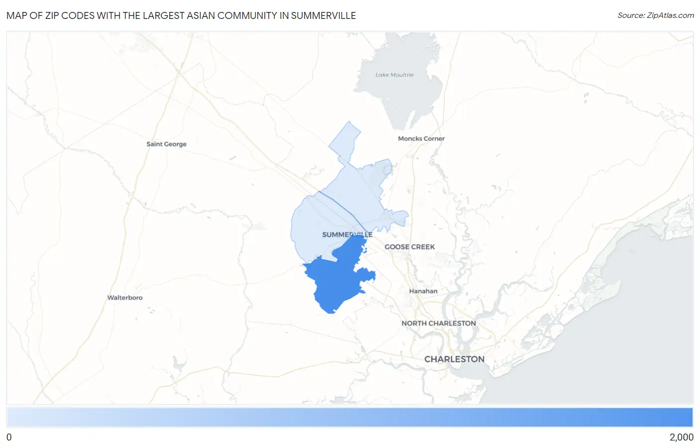 Zip Codes with the Largest Asian Community in Summerville Map