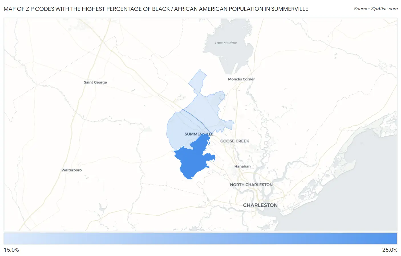 Zip Codes with the Highest Percentage of Black / African American Population in Summerville Map