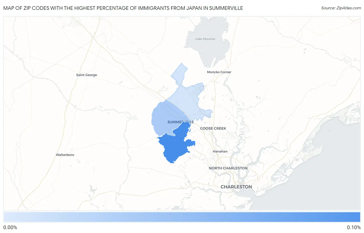 Zip Codes with the Highest Percentage of Immigrants from Japan in Summerville Map