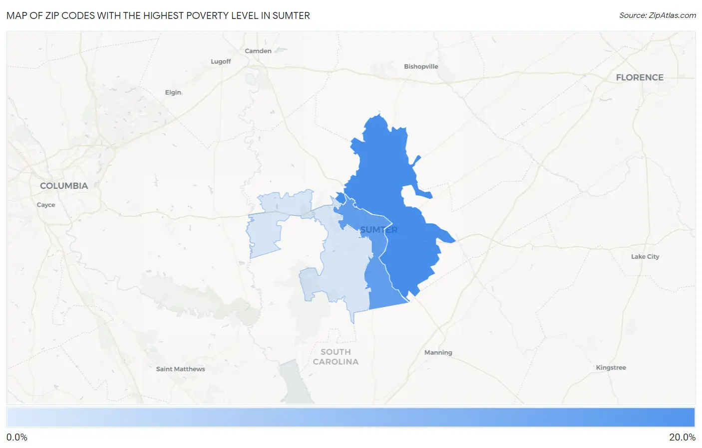 Zip Codes with the Highest Poverty Level in Sumter Map