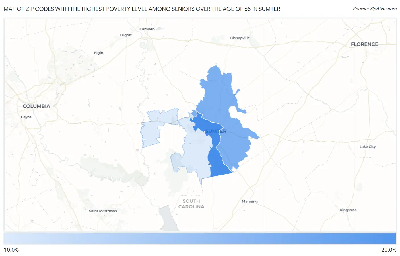 Zip Codes with the Highest Poverty Level Among Seniors Over the Age of 65 in Sumter Map