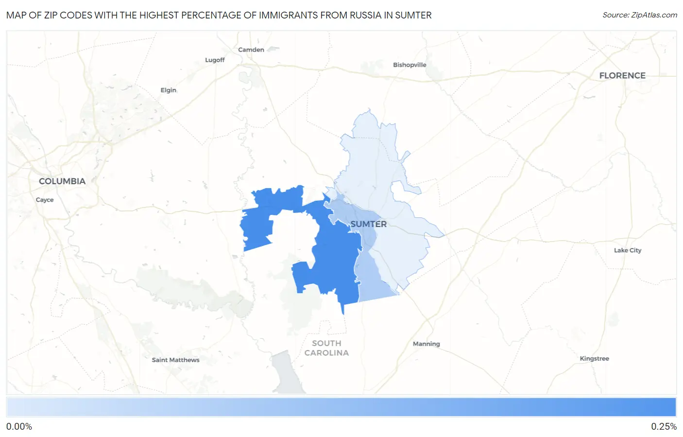 Zip Codes with the Highest Percentage of Immigrants from Russia in Sumter Map