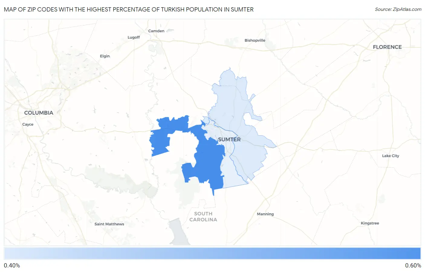 Zip Codes with the Highest Percentage of Turkish Population in Sumter Map