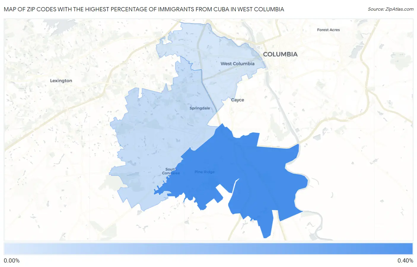 Zip Codes with the Highest Percentage of Immigrants from Cuba in West Columbia Map