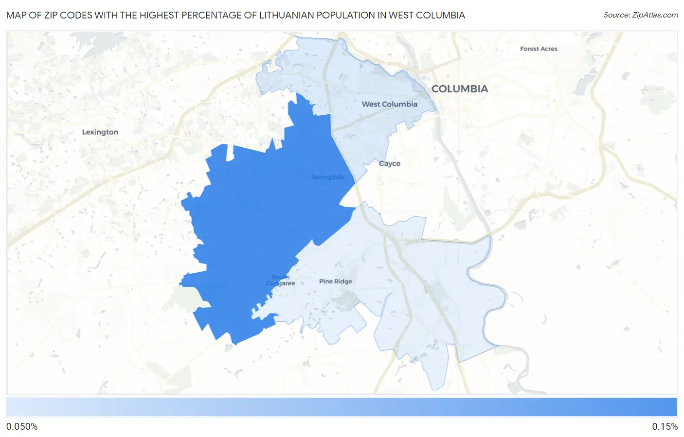 Zip Codes with the Highest Percentage of Lithuanian Population in West Columbia Map