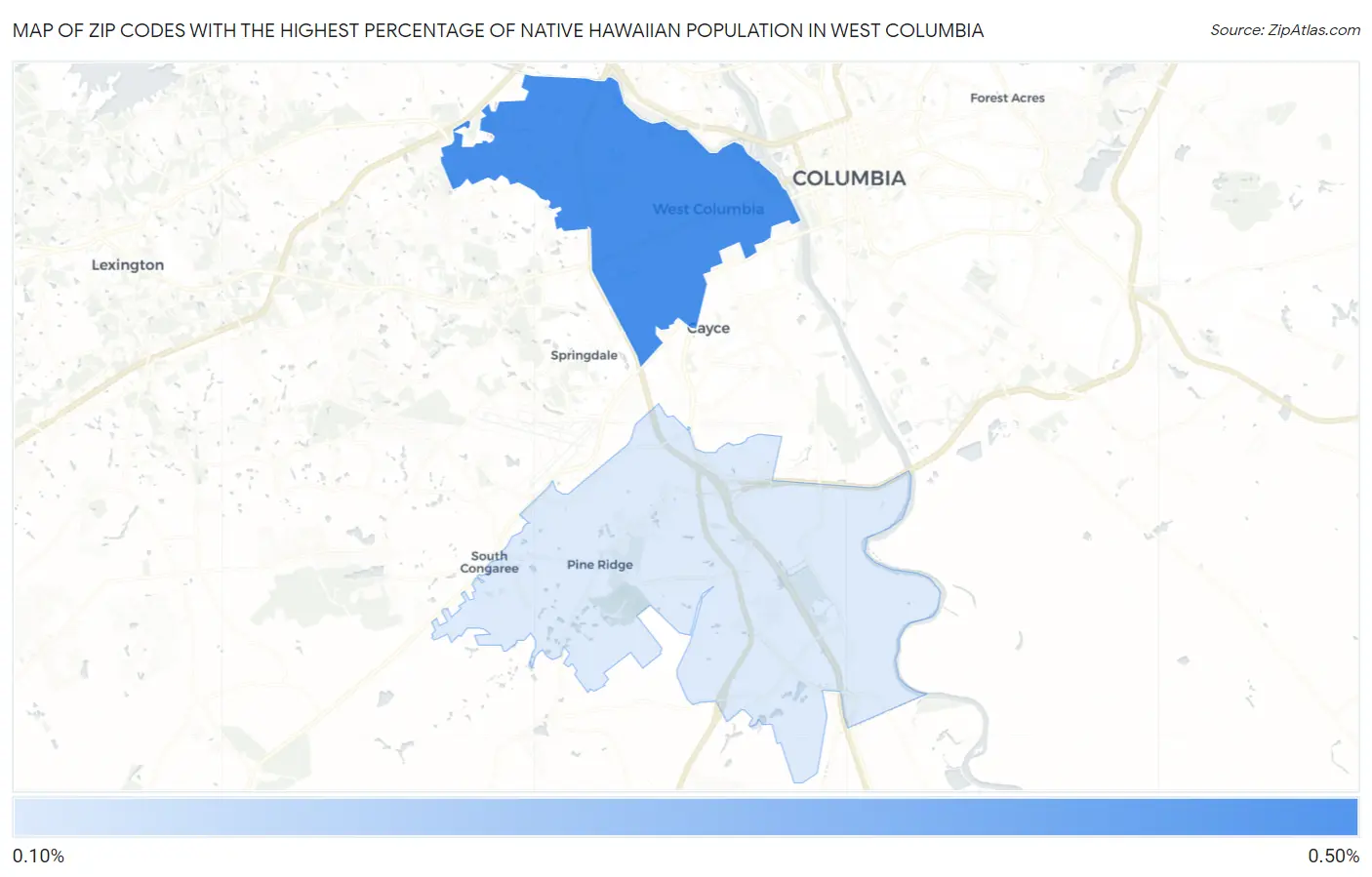 Zip Codes with the Highest Percentage of Native Hawaiian Population in West Columbia Map