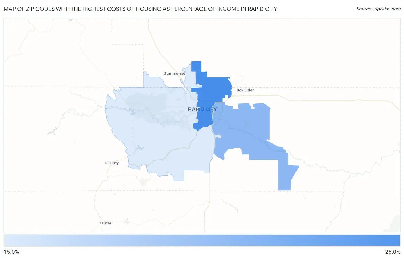 Zip Codes with the Highest Costs of Housing as Percentage of Income in Rapid City Map